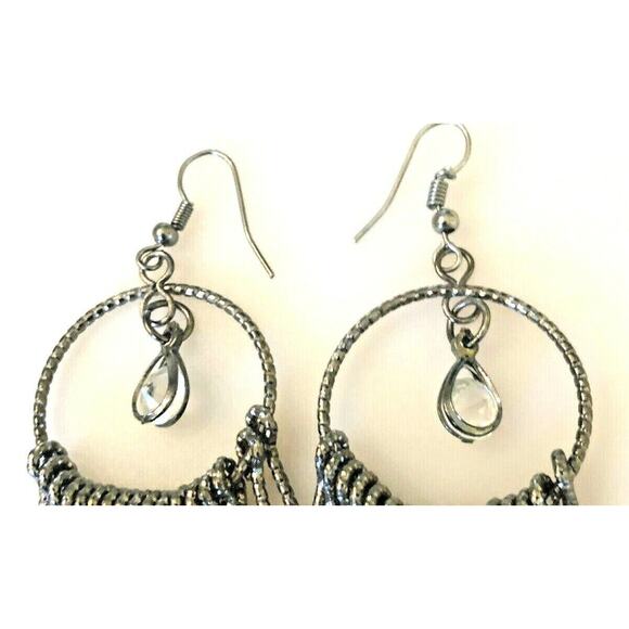 Gun-Metal Dangle Earrings Pierced Hook 3.5" Drop Dangle Movement - Picture 3 of 7